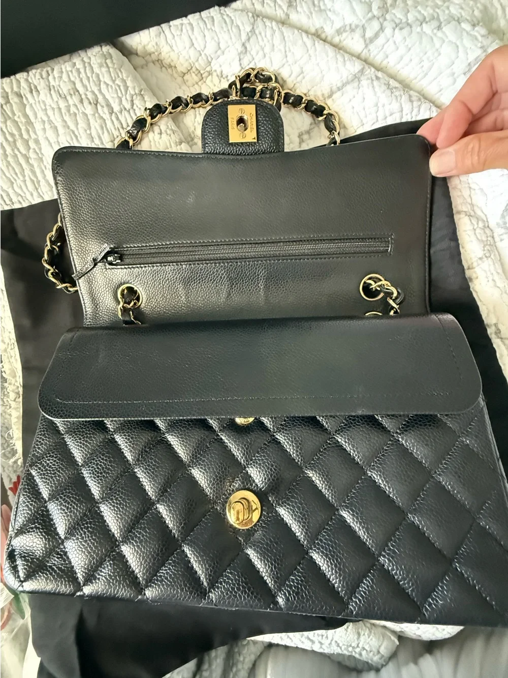 CHANEL Medium Classic Double Flap Black Caviar GHW - Full Set + Entrupy COA